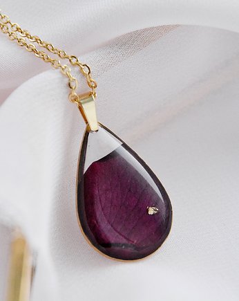 Naszyjnik łezka róża kwiaty w żywicy, Jaskółcze ziele handmade 
