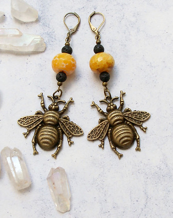 Kolczyki UNIKATOWE trzmiele GIGANTY z agatem, kaktusia