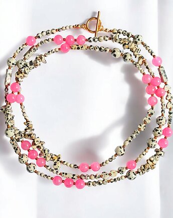 UNIKATOWY sznur kamieni 120cm : naszyjnik : jaspis i jadeit BARBIE pink, kaktusia