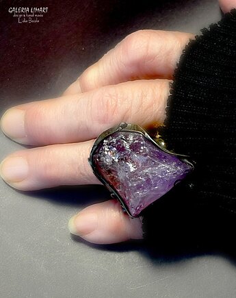 Niezwykły pierścień z okazałym dorodnym fluorytem prezent UNIKAT, Galeria Limart