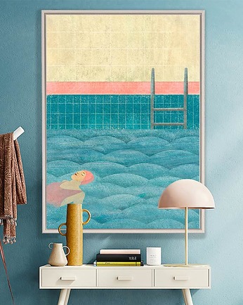 Dziewczyna w basenie - plakat autorski, minimalmill