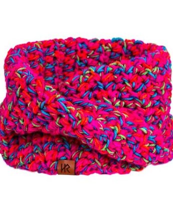 Komin szal ręcznie dziany KRAFF '8 NEON handmade, hauer