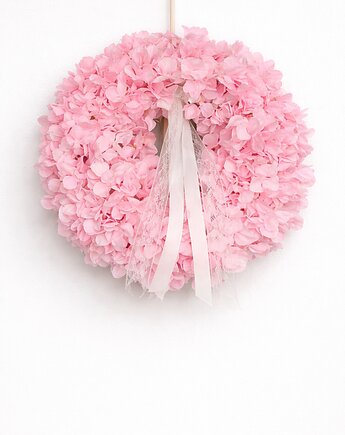 Wianek ze sztucznych różowych hortnesji, dekoracja drzwi, ozdoba na drzwi, miaukramy