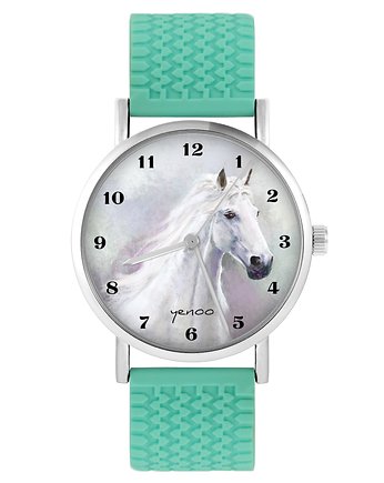 Zegarek - Biały koń - silikonowy, turkus, OSOBY - Prezent dla teścia