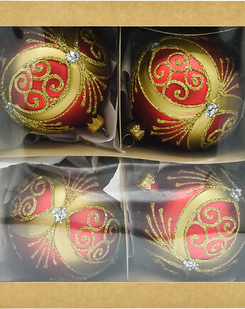 ZESTAW 4 szt.: Bombki okrągłe czerwono-złote, Syn Bombkarza