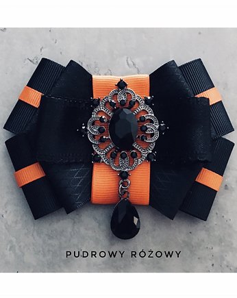 Brosza  czarna z pomarańczą, Pudrowy Różowy