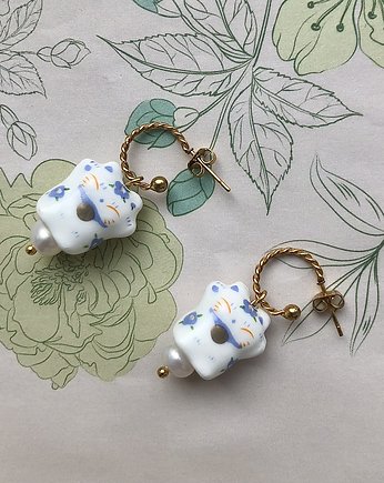 Kolczyki ze stali i ceramiki Lucky Cat, MaLa Jewellery
