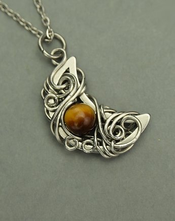 Wisiorek księżyc tygrysie oko wire wrapping, Agata Rozanska