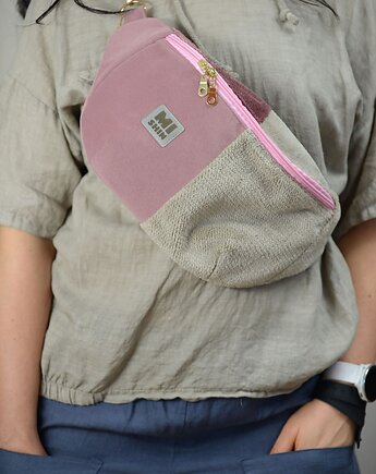 Duża Nerka  Pastelowy Mix  Brudny Róż i Beżowy Welur, MISHIN Bags&More