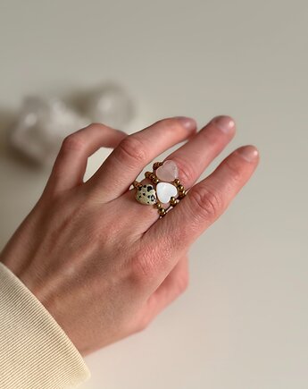 Pierścionek GOLD, Pebble and Pearl