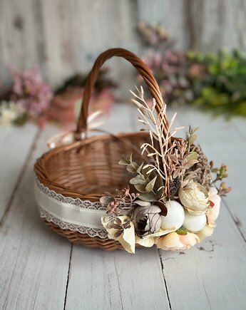 Wielkanocny koszyczek na święconkę, koszyczek z dekoracją, Rosa