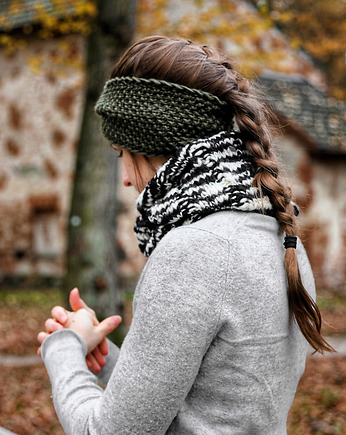 Oliwkowa miękka wełniana opaska twist, Holy Alpaca Knit