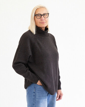 IRBIS Brązowy Wełniany Sweter Oversize z Golfem 100% Wełny Merino RWS, KOPYTO
