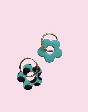 Kolczyki dwustronne w GROSZKI - szałwia + czerń, Cuksy Jewellery