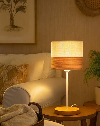Lampka Nocna Stołowa Dębowa Abażur Fornir E27 LED, SkyLighting