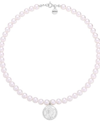Srebrny naszyjnik z pereł SWAROVSKI CRYSTAL z monetą, SOTHO
