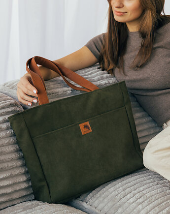 Torba NA LAPTOP z nubuku w kolorze khaki z rączkami rudy brąz, Karolina Audycka