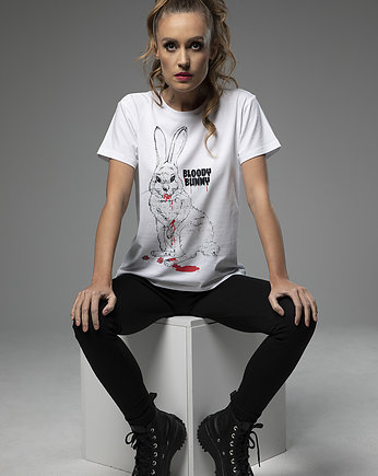 T-shirt damski królik biały, MONIKA OPALIŃSKA