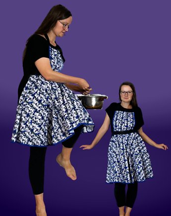 FARTUSZEK kuchenny, niebieski wzór CHABRY (100% bawełna), dla mamy i córki, NAWROTANKA