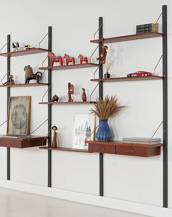Regał modułowy PS System, fornir tekowy, duński design lat 70., Przetwory design