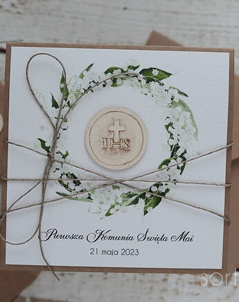 Najpiękniejsze oryginalne rustykalne zaproszenia na komunię - komunijne ręczn, sorte