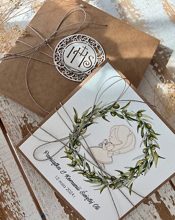 Personalizowana ręcznie robiona kartka komunijna, prezent, sorte