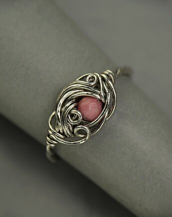 Pierścionek regulowany rodonit wire wrapping, Agata Rozanska