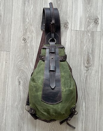 Plecak Bukłak ze skóry i bawełny zielono-brązowy Vintage., Rkabags