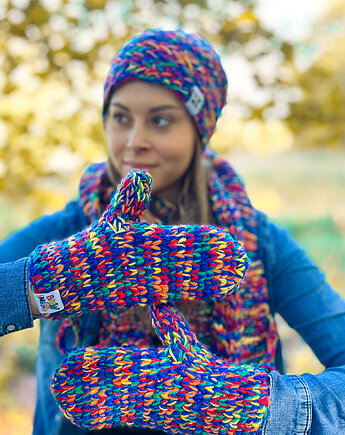 Rękawiczki MERINO 50% ze sznureczkiem ,,Pokojowe granaty", Brain Inside