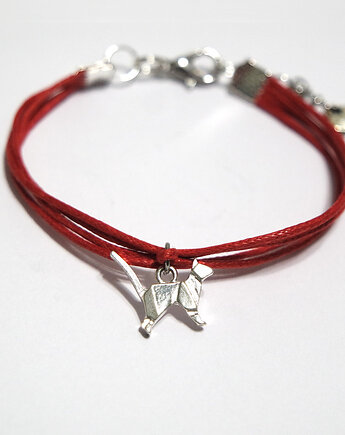 Bransoletka - Kotek origami - sznureczki, czerwona, yenoo