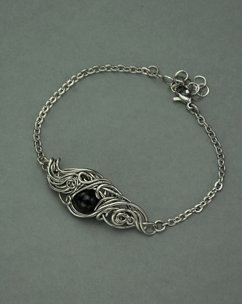 Bransoletka obsydian złocisty, wire wrapping, Agata Rozanska