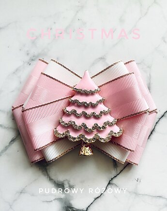 Modowa Brosza z Choinką Pudrowy róż Mikołajki Święta, Pudrowy Różowy