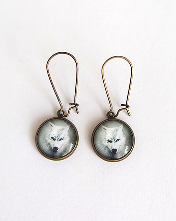 Kolczyki - Biały wilk - antyczny brąz, wiszące, yenoo