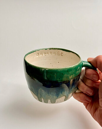 Kubek z napisem "Obfitość" 420ml, zieleń, JD loves CERAMICS