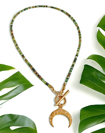 Naszyjnik LUNULA jadeit zielono-brązowy, kaktusia