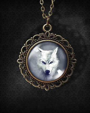 Medalion - Biały wilk - romantyczny, brąz, yenoo