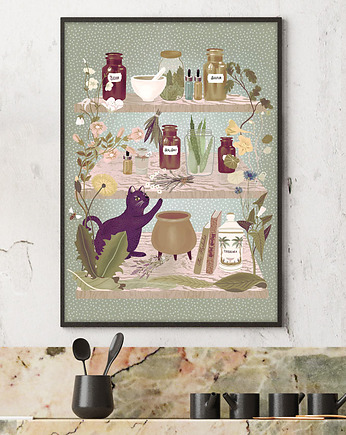 Półka z ziołową apteczką - plakat fine art, minimalmill