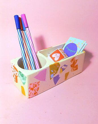 Organizer na biurko, kosmetyki, akcesoria, duże lastryko, biały, Crazzyco