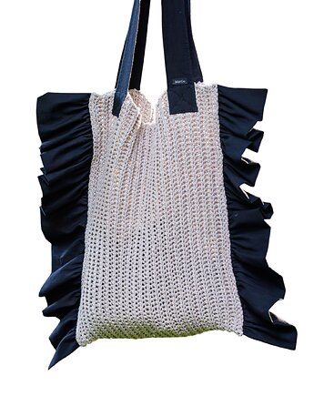 Torba szydełkowa z lnianymi falbanami, Margo pracownia szydełkowa