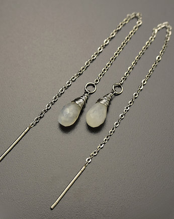 Kolczyki przewlekane krople kamień księżycowy wire wrapping, Agata Rozanska