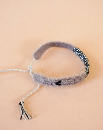 Wąska bransoletka moher i błysk z haftowanym serduszkiem, Słońcem Tkane