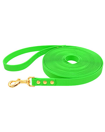 Smycz miejska dla psa z rączką wodoodporna NEON ZIELONA 500cm 5m taśma 2cm, Kolorowe Łapki
