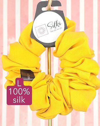 L średnia gumka do włosów jedwab naturalny scrunchie żółta słoneczna, Silki