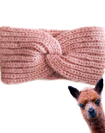 Wełniana opaska handmade z alpaki i merino, miękka, ciepła, pudrowy róż, THE MISS CAT