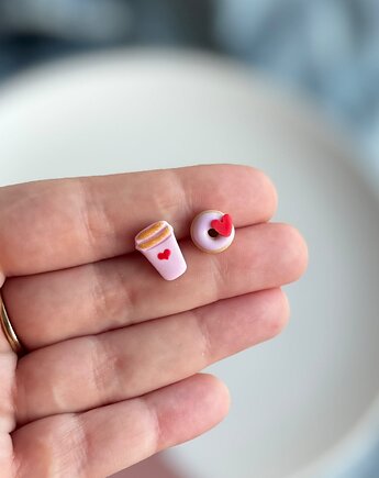 Kolczyki sztyfty donuts z kubkiem kawy, Wypieczone