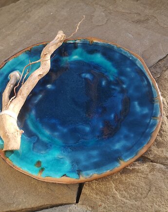 Duży niebieski talerz ręcznie wykonany 28 cm, Ewa Duszka