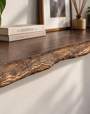 Półka opalana drewniana wisząca na ścianę z żywą krawędzią 40mm, VANLORR