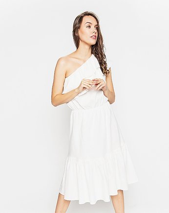 Asymetryczna krótka sukienka z tkaniny lnianej, OKAZJE - Prezent na Święta