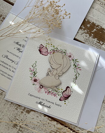 Najpiękniejsze zaproszenia handmade komunijne, na komunię dla dziewczynki - r, sorte