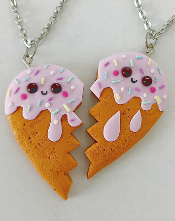 Różowy Naszyjnik Serce Naszyjnik 2 Połówki Serca, OMIFIMO